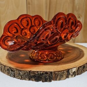 LE Smith Moon & Stars Red Amberina Glass Pedestal Banana Fruit Bowl 9x4.5